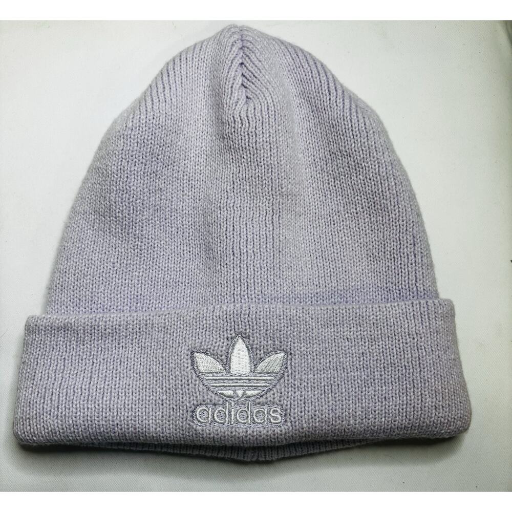 ADIDAS WOMENS LAVENDER Trefoil Logo Knit Cuffed Beanie Cap Hat NWT